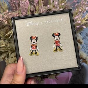 NEW IN BOX Disney x Baublebar Minnie Mouse full body dangly rhinestone earrings